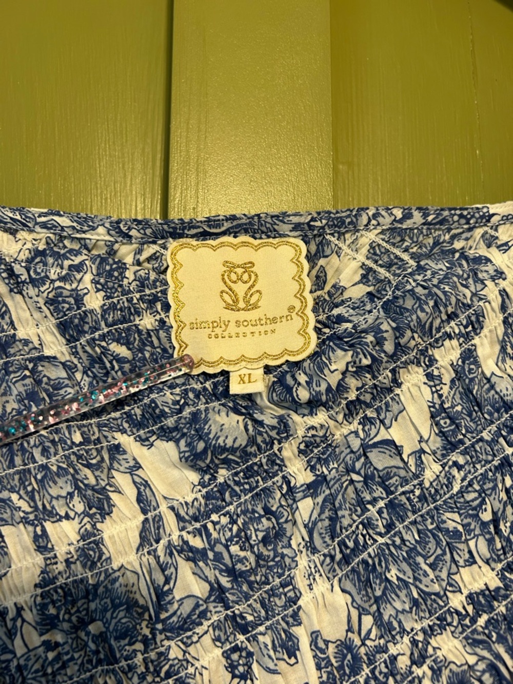 Simply Southern Collection Blue Floral Smocked Puff-Sleeve Dress - Picture 5 of 7